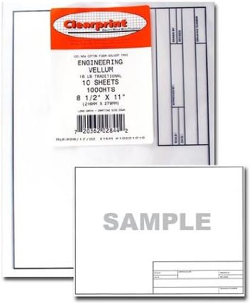 Clearprint Vellum Sheets with Engineer Title Block, 8.5x11 Inches, 16 lb., 60 GSM, 1000H 100% Cotton, 10 Sheets/Pack, Translucent White (10221210)