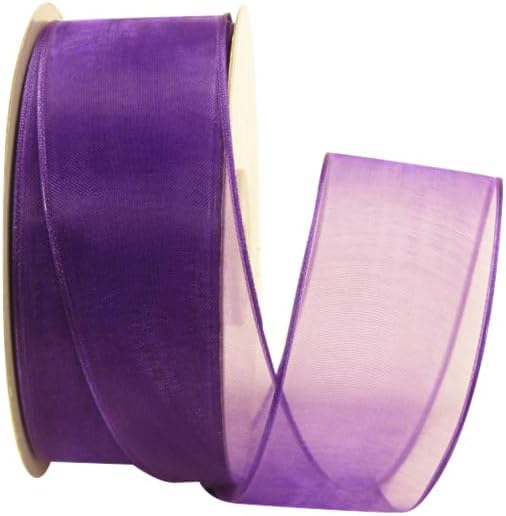 Ribbon Bazaar Sheer Organza Wired Ribbon - 100% Polyester Wire Edged Ribbon for Floral Decor, Table Arrangements, Apparel Embellishment & More - 2-1/2" Purple 50yd