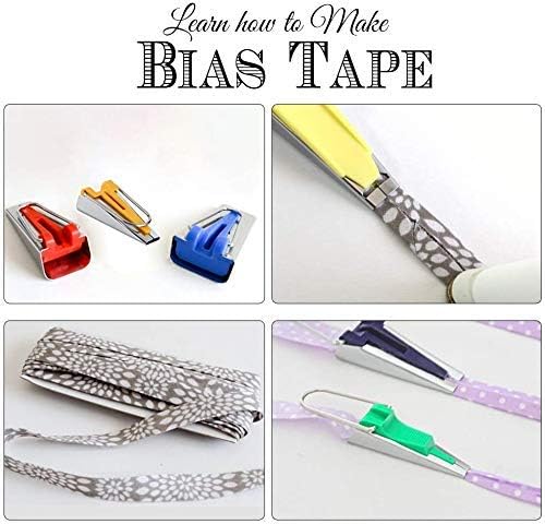 LNKA Fabric Bias Tape Maker Set of 19pcs Tools with Instruction,Bias Maker 1/4" 3/8" 1/2" 3/4" 1" 2" Quilting Pins Sewing Pincushion Clips Awl
