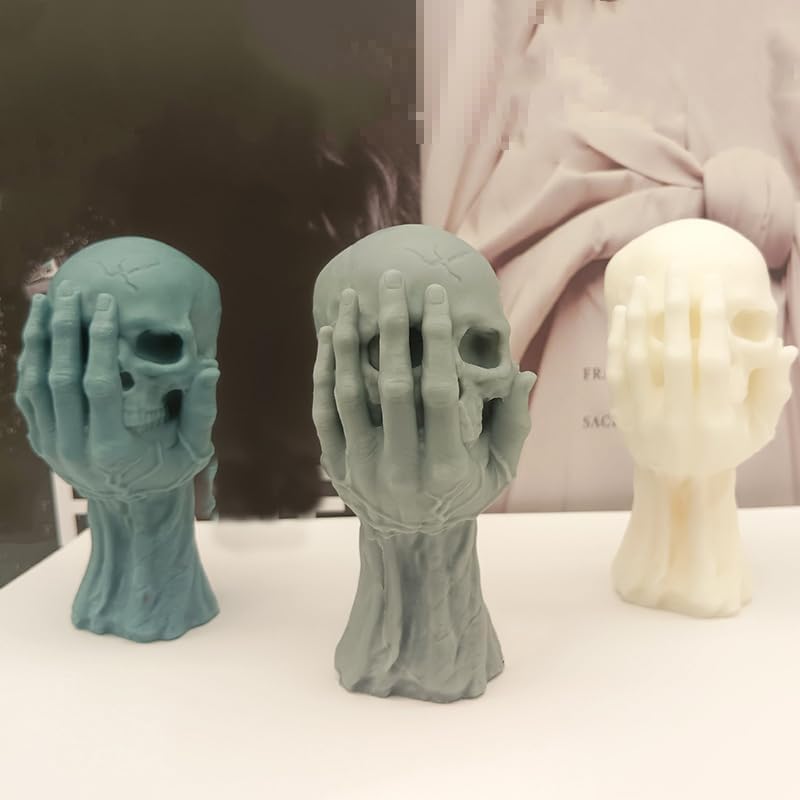 Halloween Skull Candle Silicone Mold, DIY 4 Inch 3D Ghost Hand Candle Making Wax Moulds Gypsum Ornament Resin Soap Molds Casting Art Home Decor