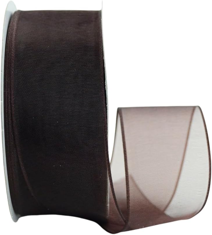 Ribbon Bazaar Wired Sheer Organza Ribbon 1-1/2 inch Black Coffee 25 Yards 100% 100% Polyester