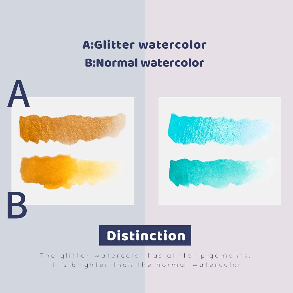 Paul Rubens Watercolor Paint, 12 Assorted Colors with Glitter Sparkle Effect, Professional Grade for Aritsts Adults Begginners, Portable and Compact Art Supplies