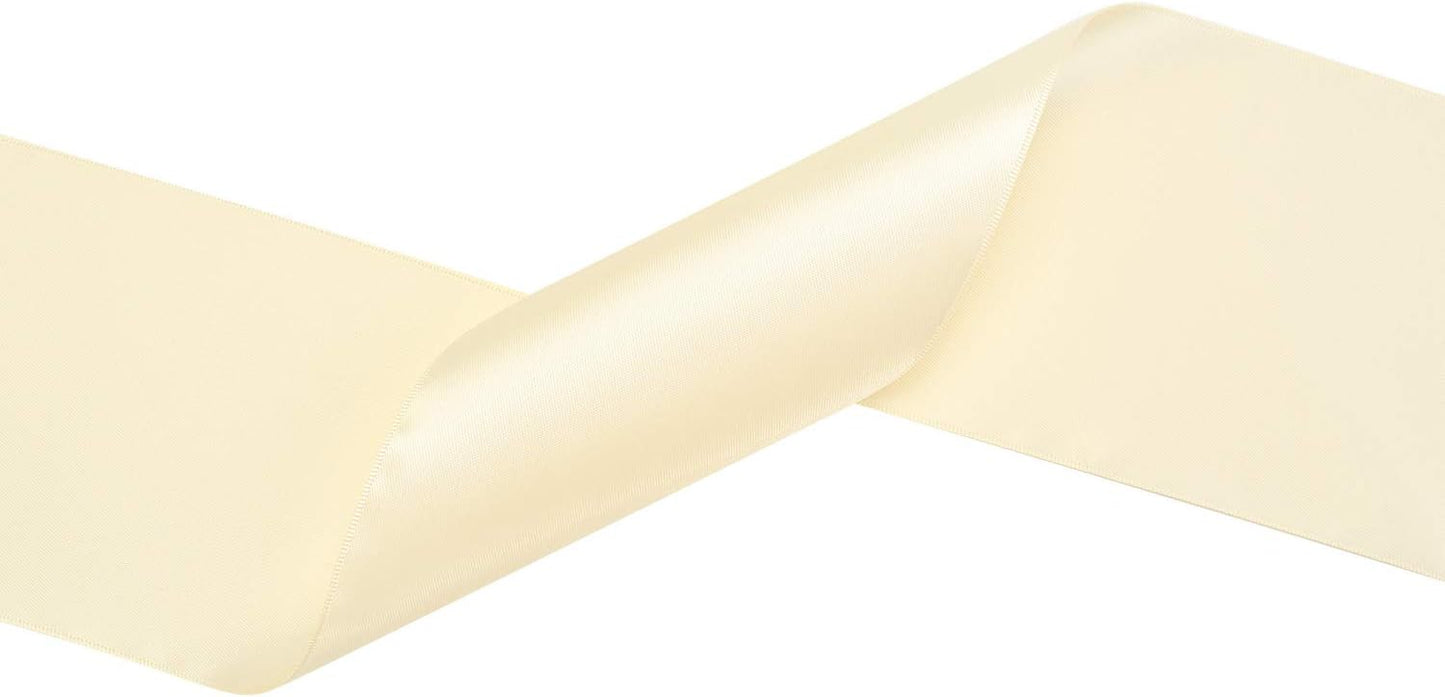YAMA Double Face Satin Ribbon Roll - 4 inch Wide Solid Color Craft Ribbon, Great for Chair Sash,Making Bow, Sewing and Wedding Bouquet- 5 Yard/Spool, Ivory