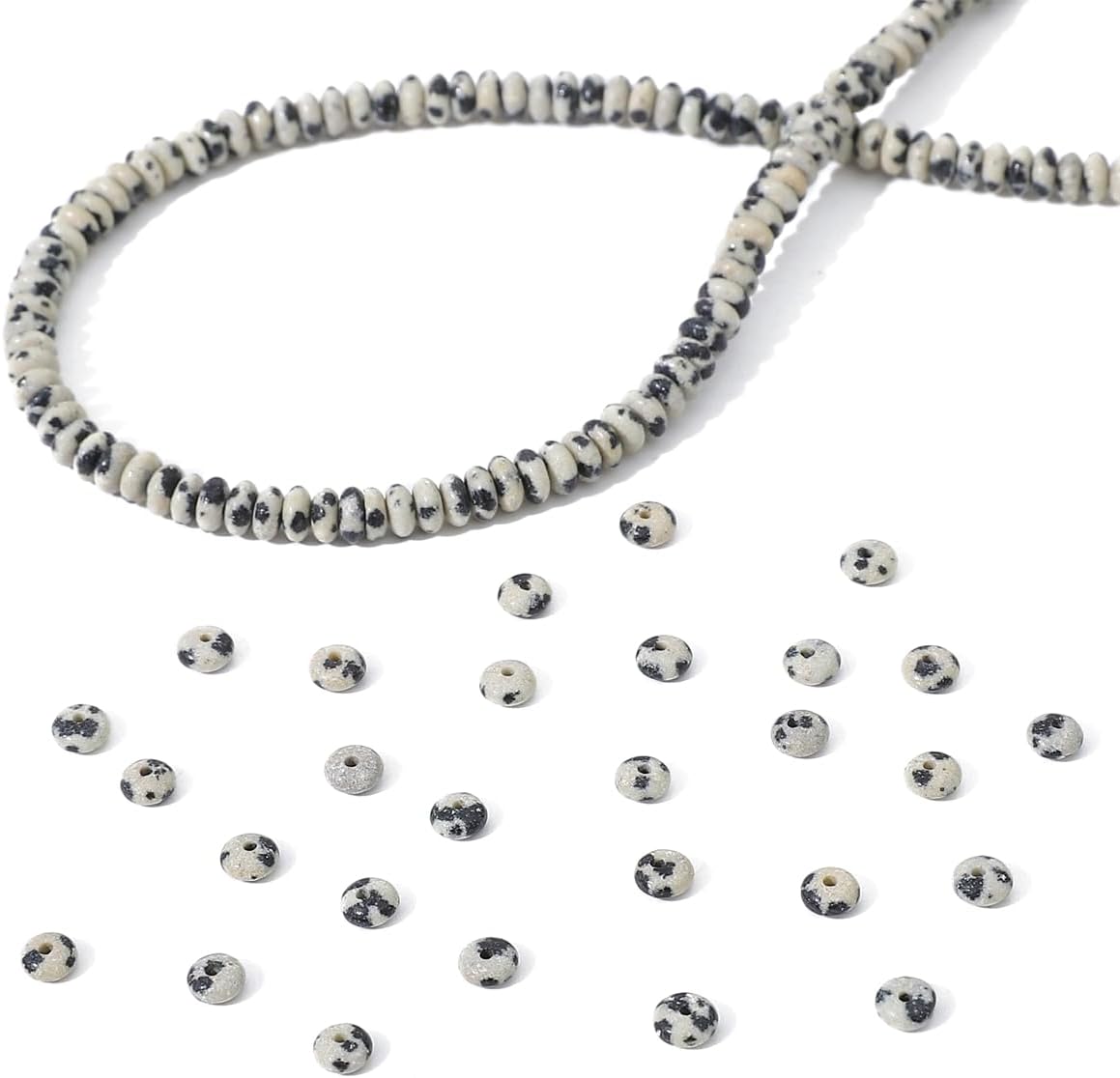 Natural Dalmatian Disk Stone Beads 4x2mm 160pcs Rondelle Loose Semi Gemstone Beads for Jewelry Making Design