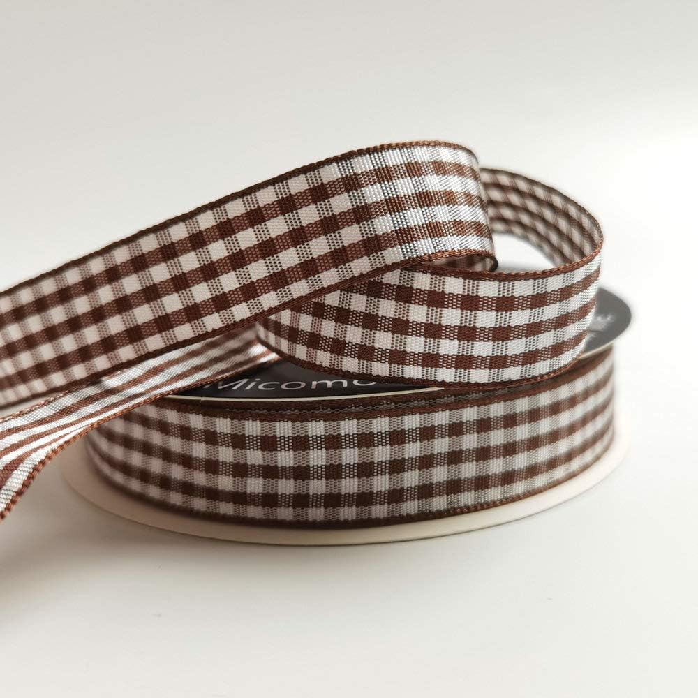 Micomon Brown and White Gingham Ribbon Buffillo Gingham Ribbon 25 Yards Each Roll 100% Polyester (5/8", Brown)