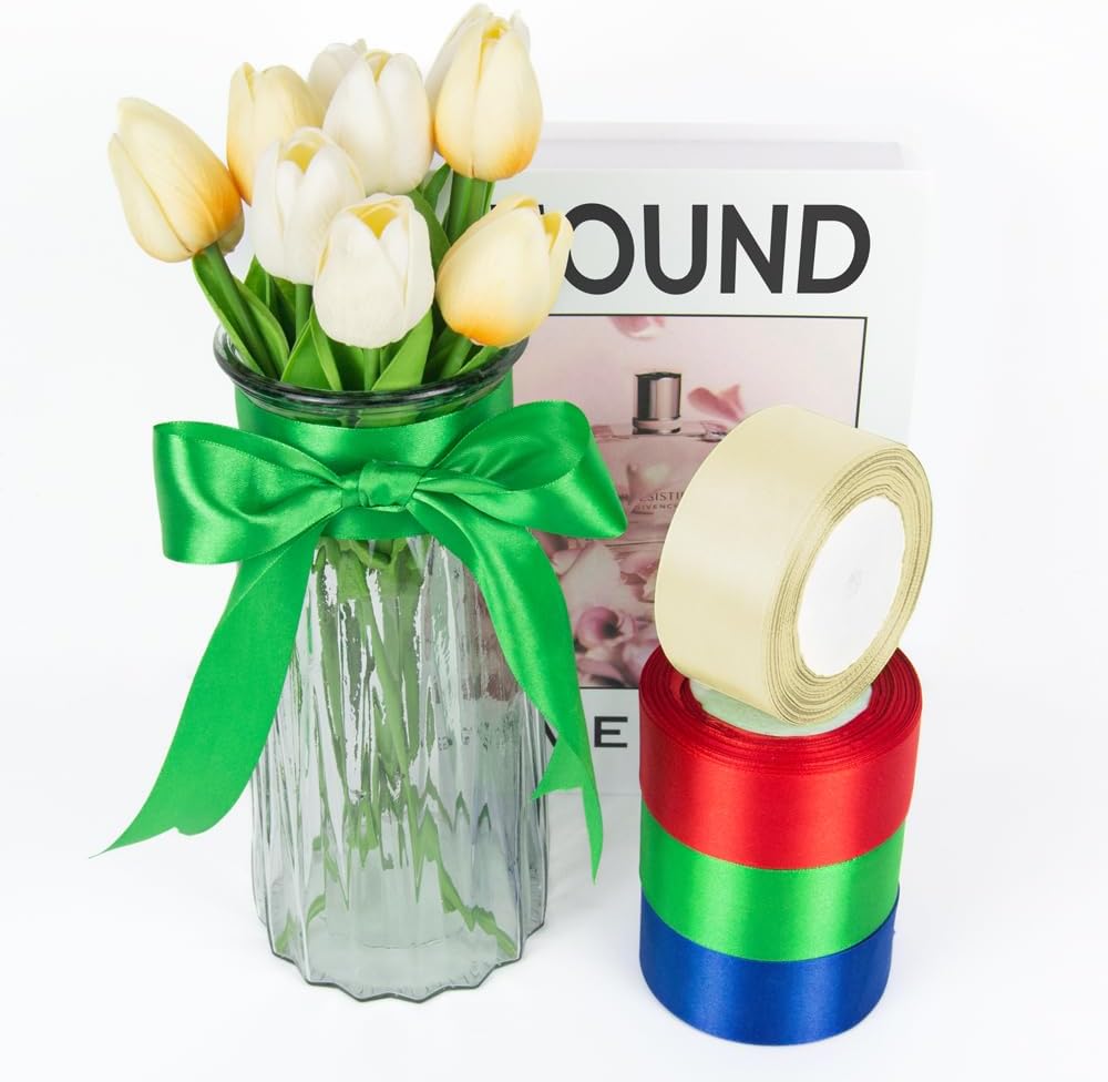 1 Inch 25 Yards Satin Ribbon White, Solid Color Fabric Ribbon for Gift Wrapping, Wedding, Polyester Gift Ribbon for Birthday Party Decoration, Craft, Hair, Floral, Sewing