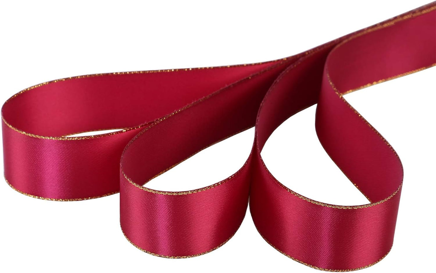 ITIsparkle 1" Inch Double Faced Satin Ribbon 25 Yards with Gold Edges, 1" X 25Yd - Wine