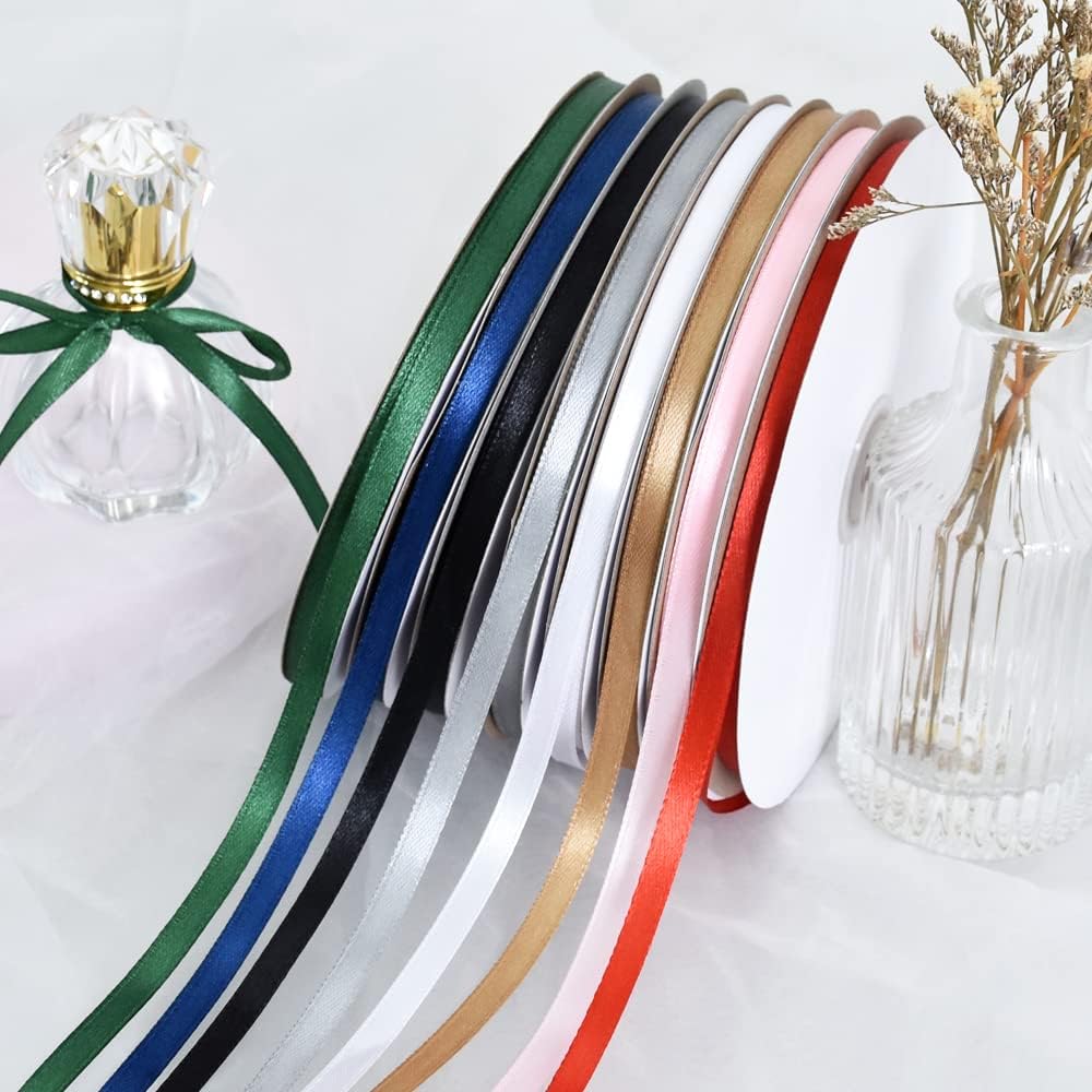 TONIFUL 1/4 Inch x 100yds White Satin Ribbon, Thin Solid Color Satin Ribbon for Gift Wrapping, Crafts, Hair Bows Making, Wedding Party Decoration, Invitation Cards, Floral Bouquets,Halloween,Christmas