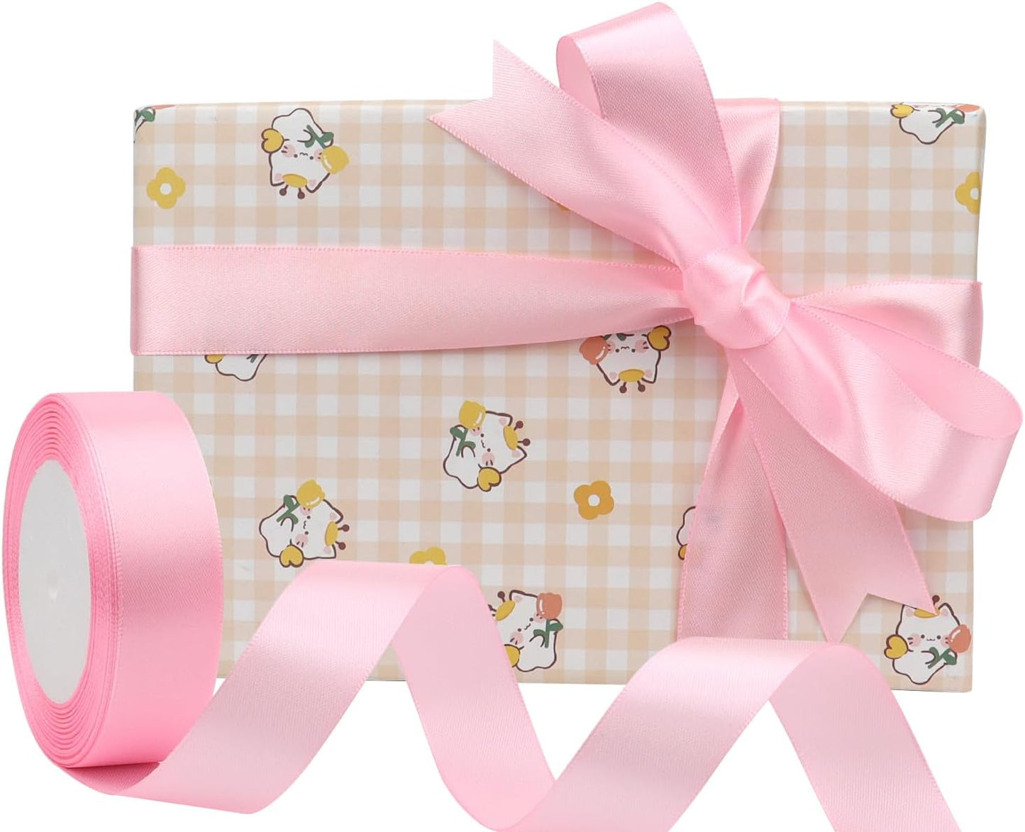 Pink Solid Satin Ribbon 1 Inch 25 Yards Solid Polyester Fabric Ribbon for Gift Wrapping Wedding Christmas Baby Shower Birthday Party Decoration Handmade Immortal Flower Craft