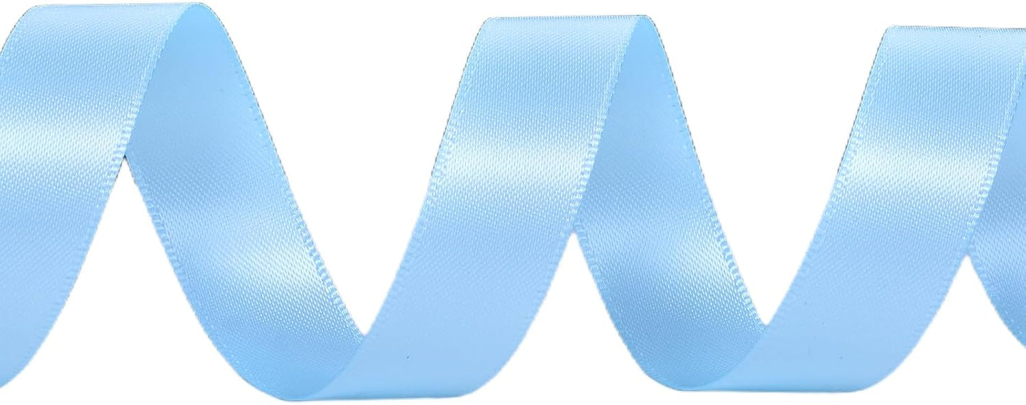 YAMA Light Blue Double Faced Satin Ribbon 5/8 Inch 25 Yards Baby Blue Fabric Ribbon for Gift Wrapping Crafts Hair Bows Wedding Party Decoration