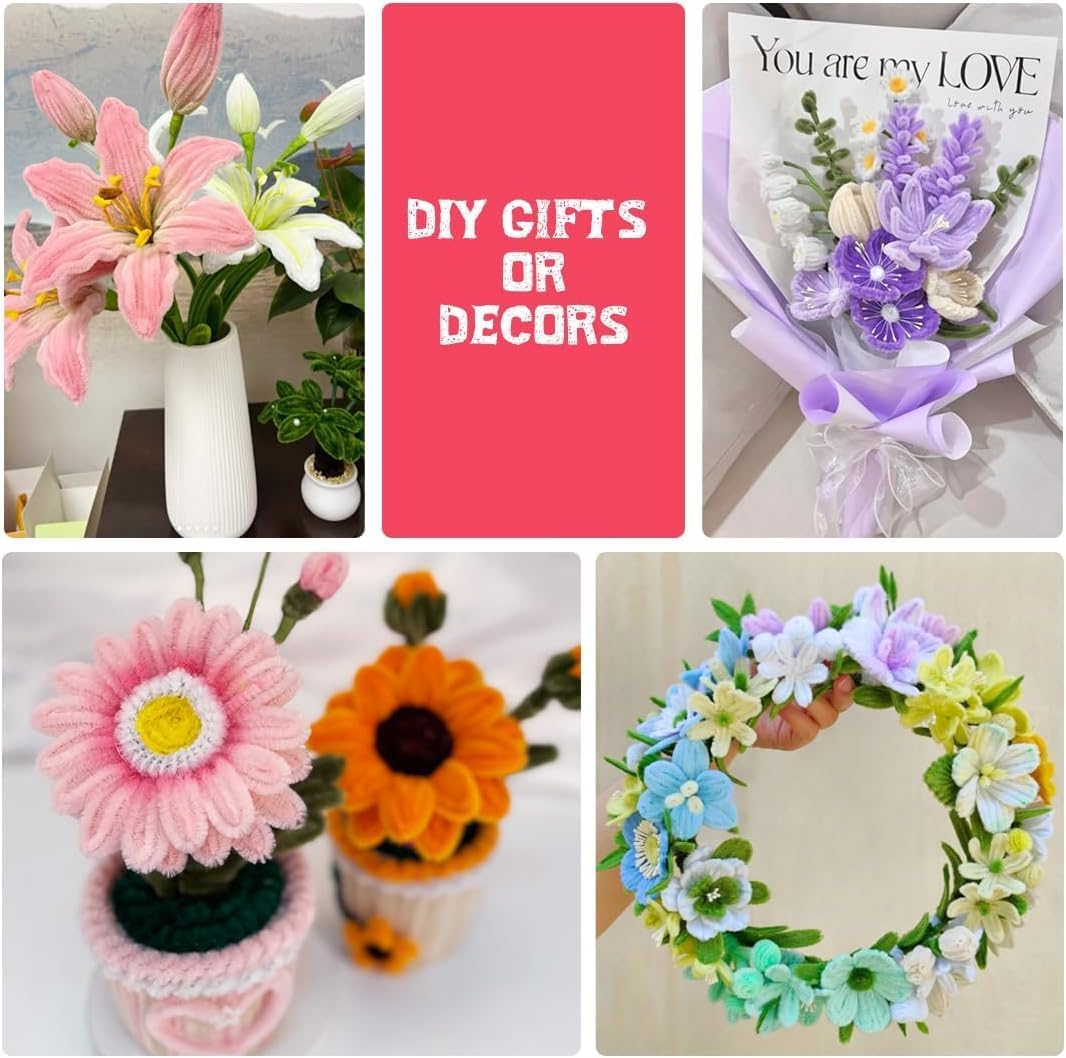 IOOLEEM Pipe Cleaners, 480pcs Purple Lavenders, Flower Making Kit, Arts and Craft Supplies, Ideas for Art Project Activity.
