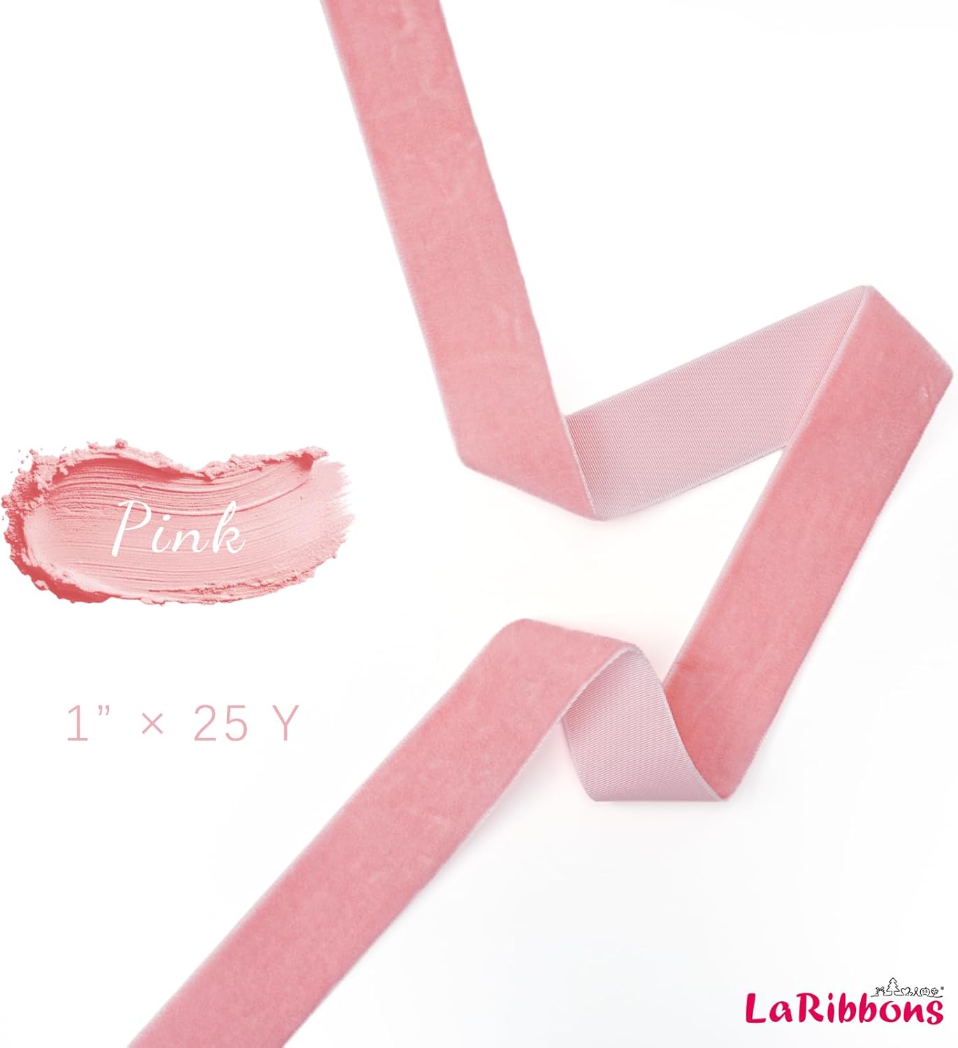 LaRibbons Thin Velvet Ribbon 1 Inch x 25 Yards, Pink Velvet Ribbon for Christmas Tree, Gift Wrapping, Wreath Bow, Outdoor Decoration