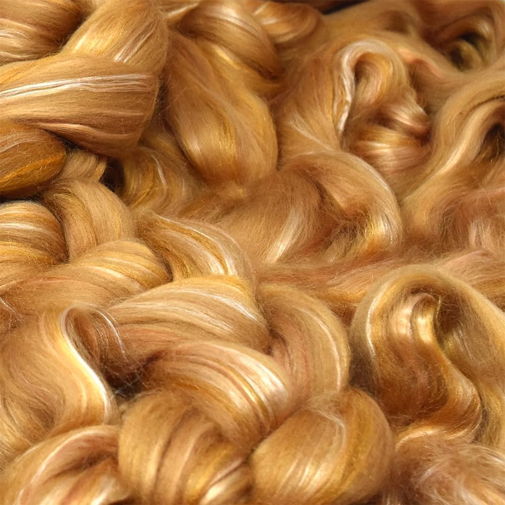 Merino Silk Luxe Tonal Designer Blend. Superfine Merino, Mulberry Silk, Tussah Silk. Top Roving for Spinning or Felting. Toffee Whisper 4oz