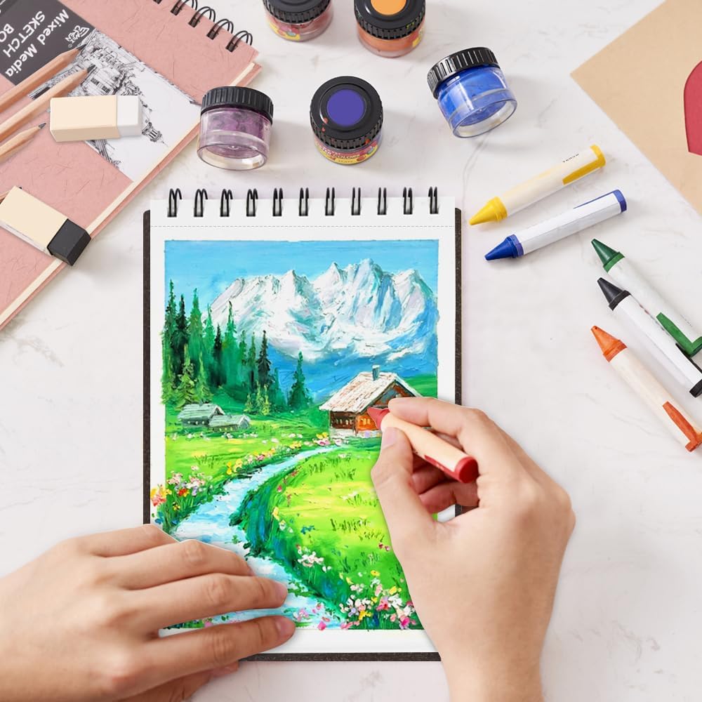 8.3x5.8 Sketch Book, Top Spiral Bound Sketch Pad, 60sheets 92lb/150gsm Bright White Paper, Acid-Free Mixed Media Paper for Painting, Dawing & Art Supplies. B-DarkCoffee