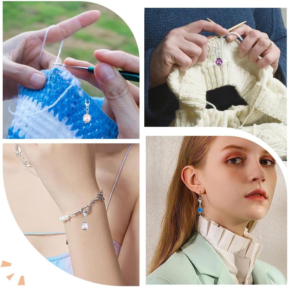 SUNNYCLUE 1 Box 24Pcs Crochet Stitch Markers Knitting Markers Pearl Knitting Markers Charms Metal Pearl Leverback Knitting Charms for Knitting Weaving Sewing Needleworks Women Adults DIY Crafts