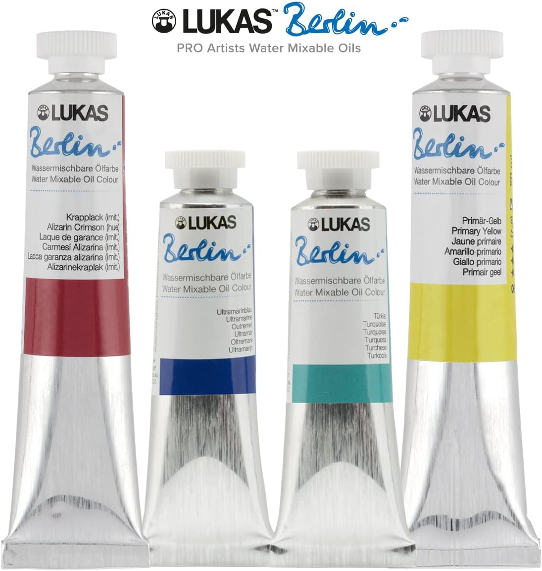 Lukas Water Mixable Oil Paint - Eco-Friendly, 37ml Mixing Set of 5, Solvent-Free Artist Oil Paint with Lightfast Pigments and Beeswax for Smooth Consistency, Water Soluble, Quick-Drying