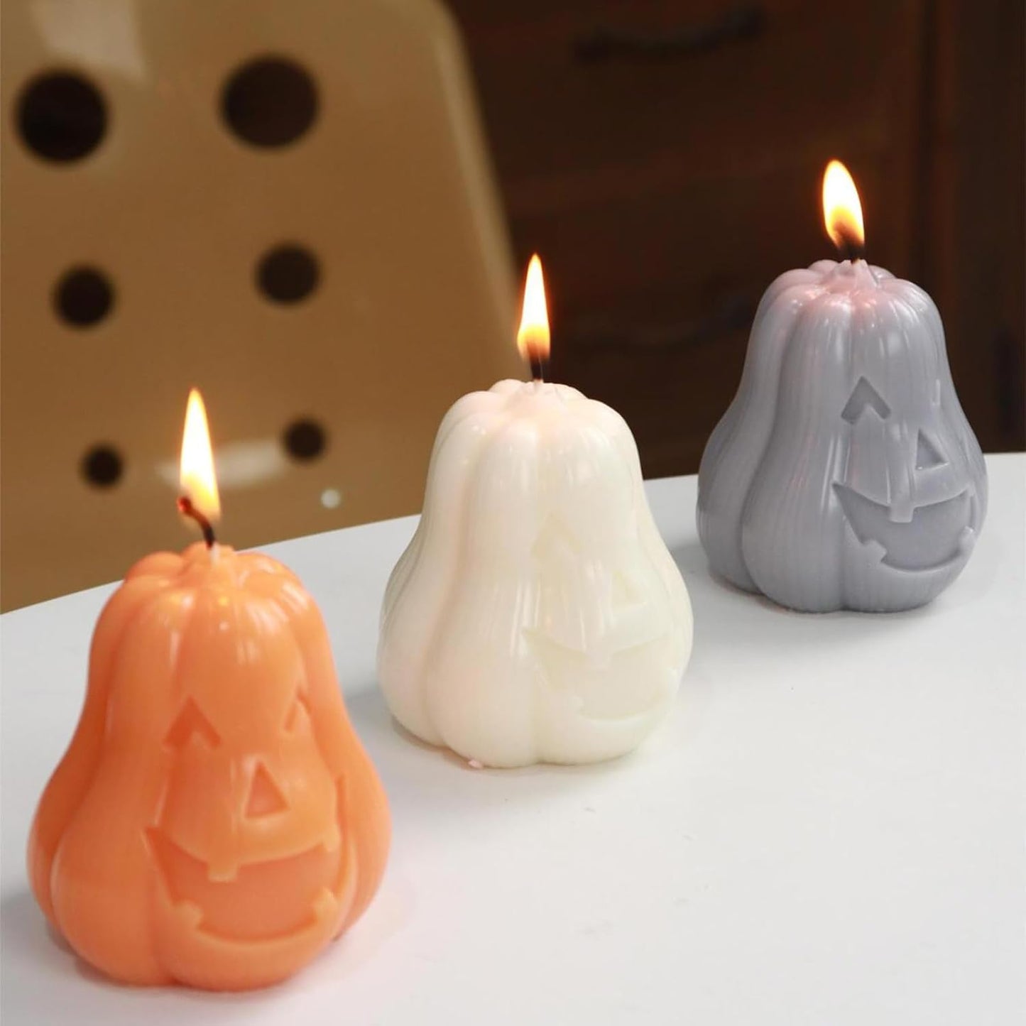 2 Pcs Halloween Candle Silicone Molds, DIY 3D Evil Pumpkin Candle Making Wax Mould Gypsum Ornament Resin Soap Chocolate Mold Home Decor