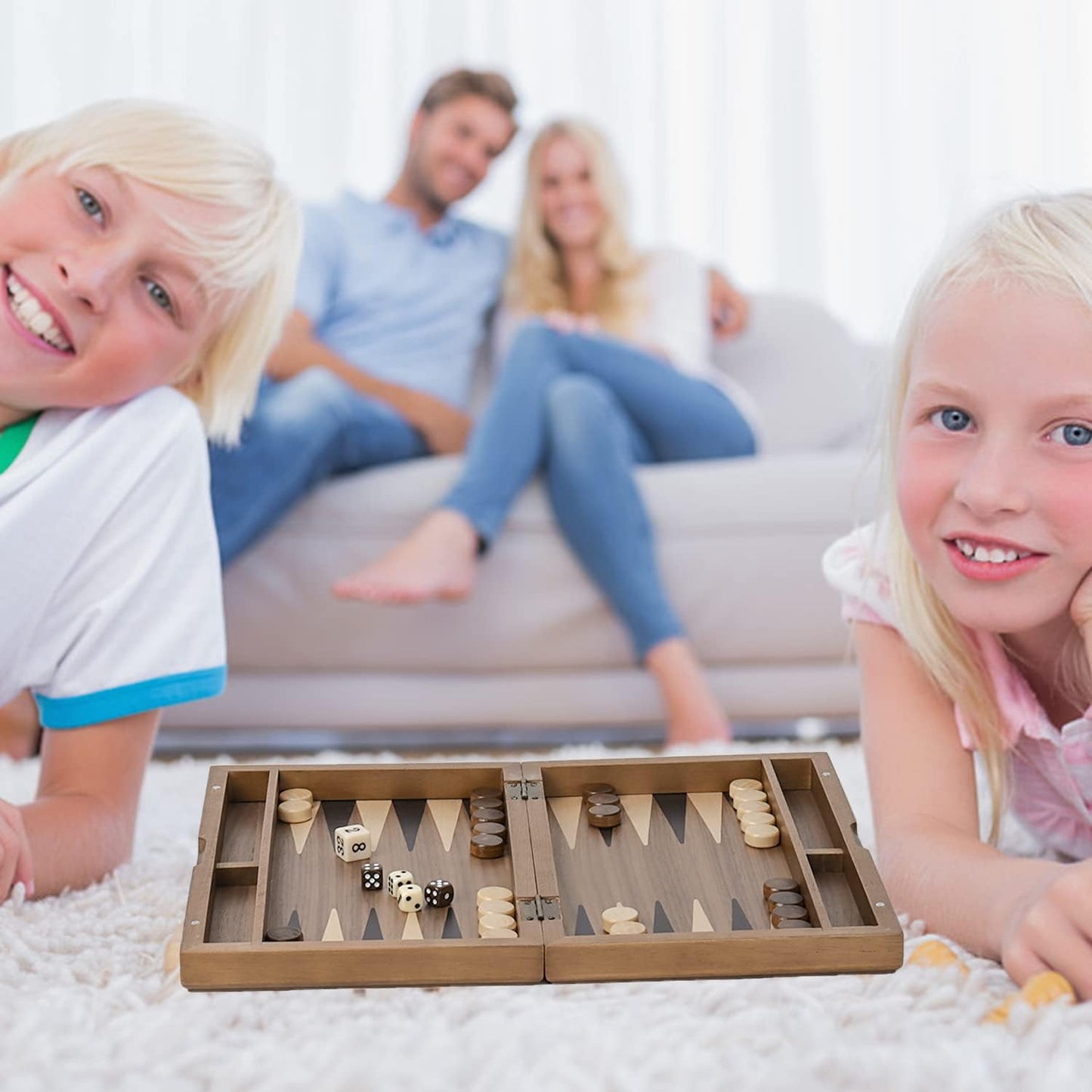 GSE Games & Sports Expert Premium Magnetic Wooden Folding Inlay Backgammon Board Game Set, Portable Travel Board Game (Double Stripe- 11 Inches)