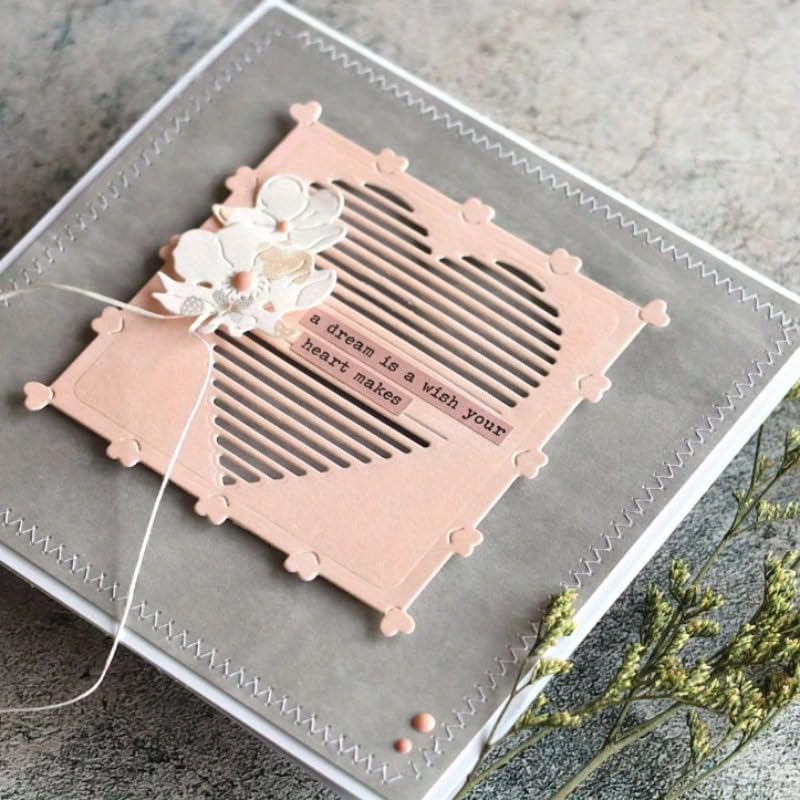 Lapoo Geometric Cutting Die for Scrapbooking - Durable, Cut Stencils for DIY Scrapbook Photo Album Decorative Paper Card, Card Making Supplies (Striped Heart 2.6 x 2.6 in)