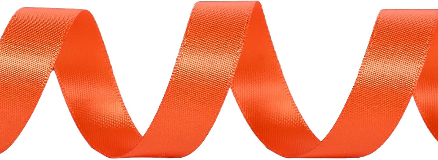 YAMA Orange Double Faced Satin Ribbon 5/8 Inch 25 Yards Orange Fabric Ribbons for Gift Wrapping Crafts Hair Bows Wedding Party Decoration