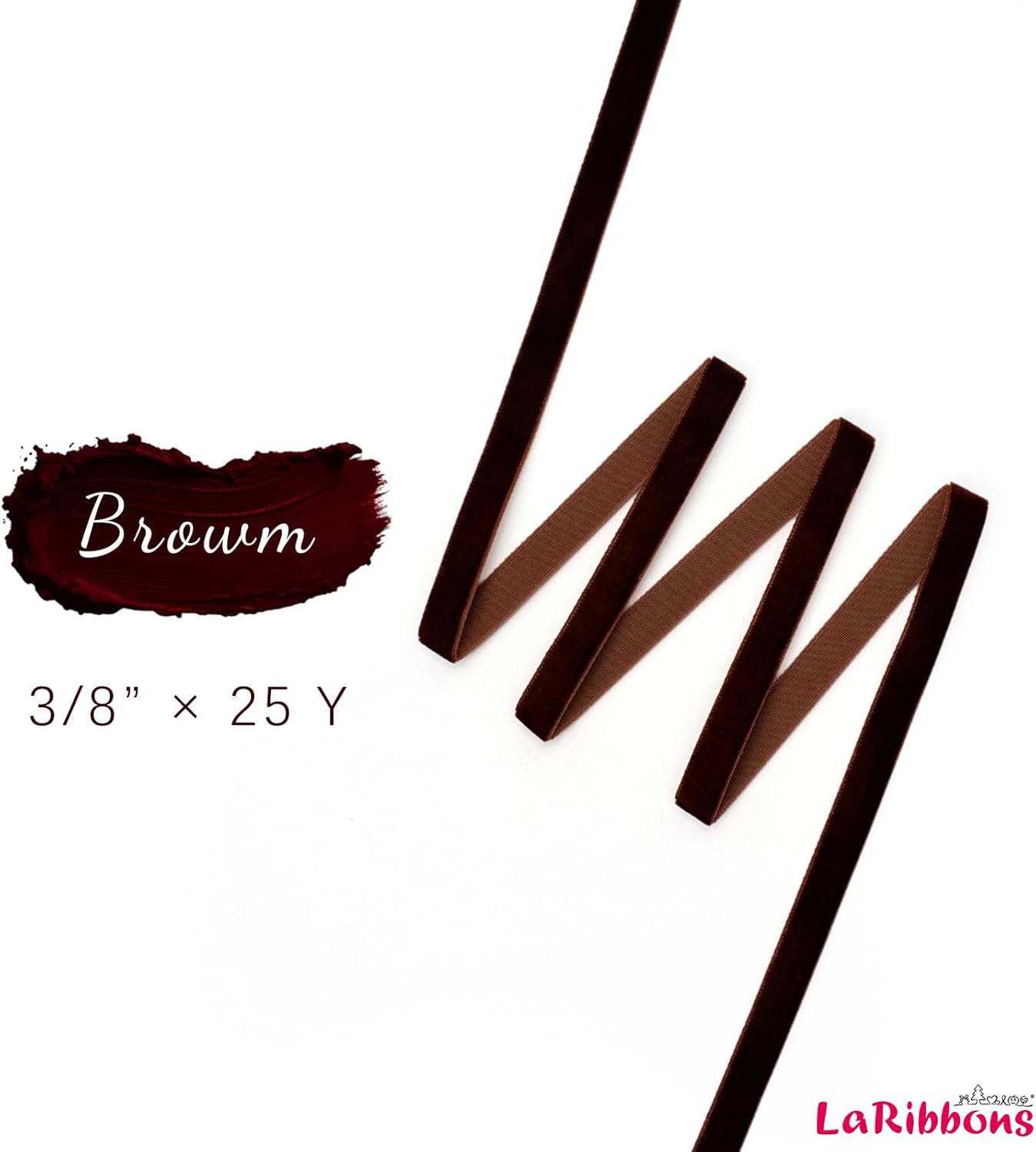 LaRibbons Thin Velvet Ribbon 3/8 Inch x 25 Yards, Brown Velvet Ribbon for Christmas Tree, Gift Wrapping, Wreath Bow, Outdoor Decoration