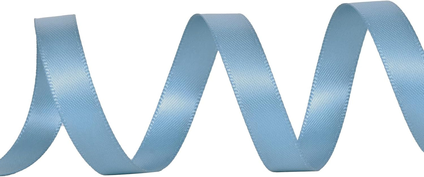 YAMA Dusty Blue Double Faced Satin Ribbon, 3/8 Inch 25 Yards, Dusty Blue Satin Ribbon for Gift Wrapping Crafts Hair Bows Wedding Party Decoration