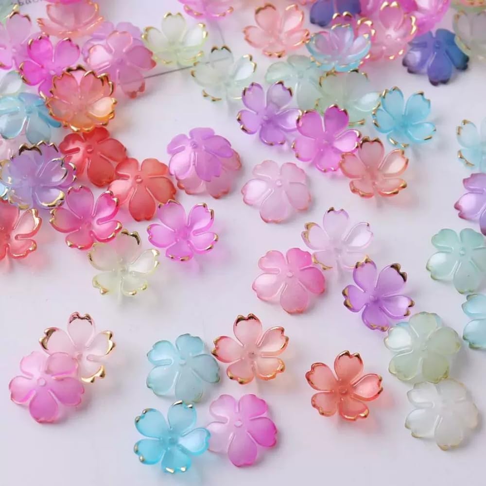 100pcs Acrylic Flower Beads, 19mm Cherry Blossom Plastic Gradient Flower Spacer Beads for DIY Crafts Bracelet Necklace Earrings Jewelry Making(Red Yellow)