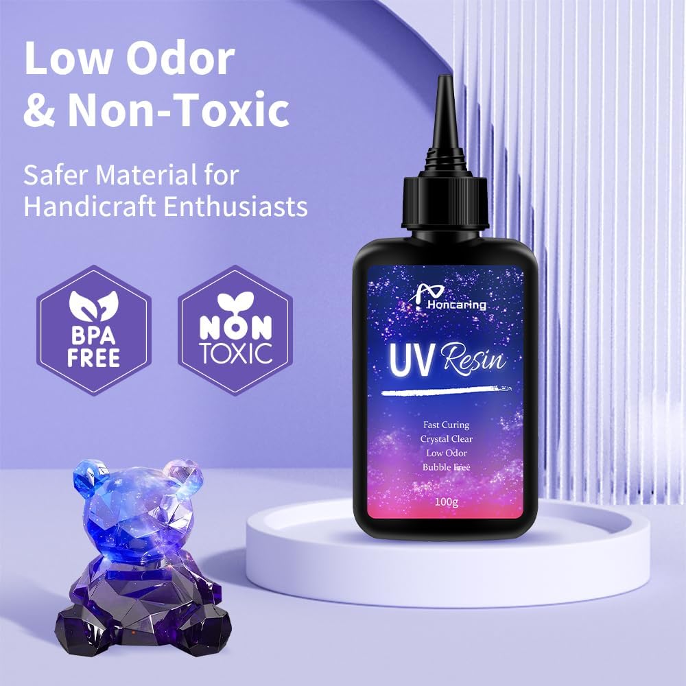UV Resin Kit 200g with UV Light, Hard Type UV Resin Kit, Upgraded Formula & Crystal Clear UV Resin for Jewlery Making, 100g*2 Resin UV Kit with Light for Earring, Pendant, DIY