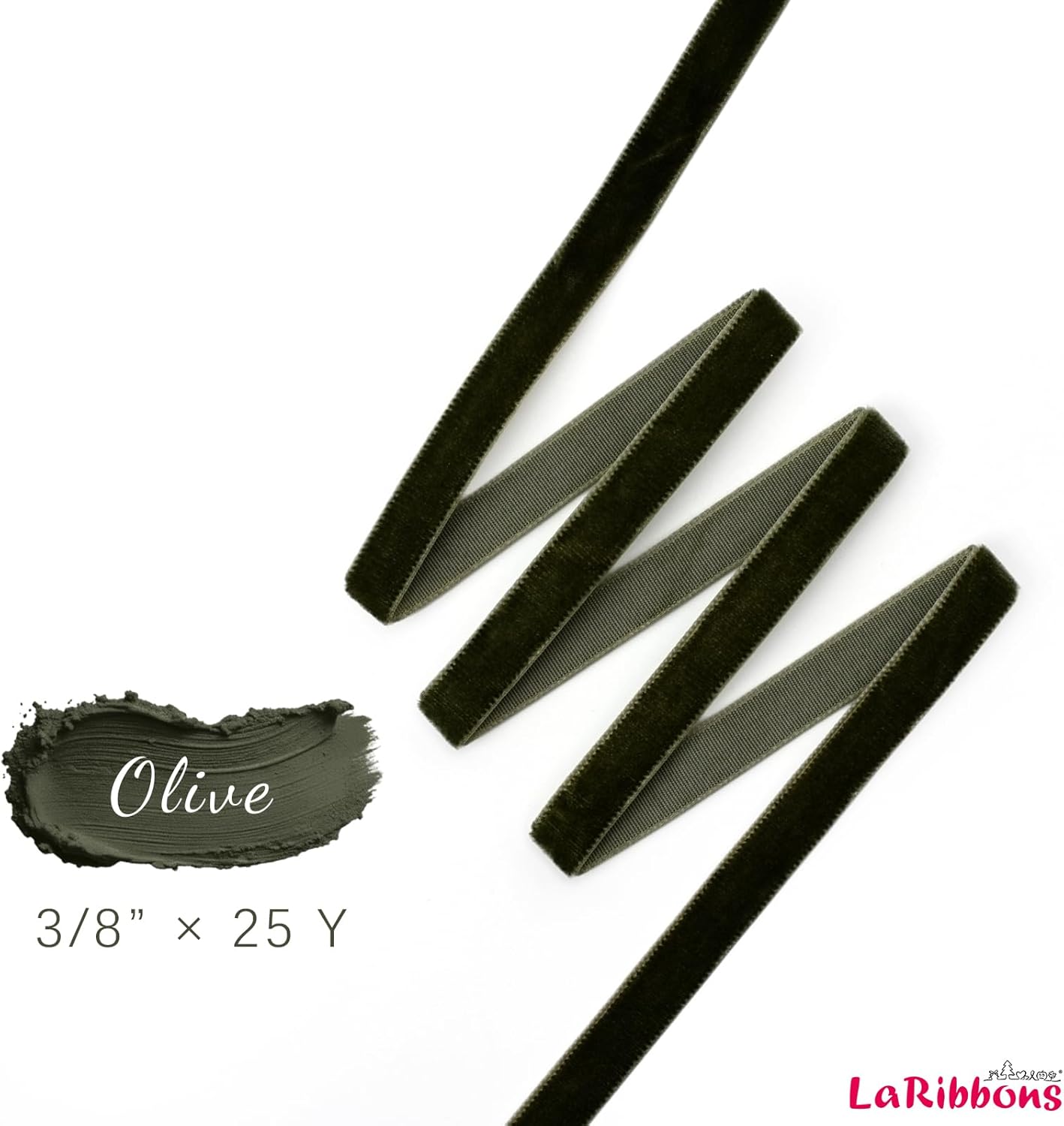 LaRibbons Thin Velvet Ribbon 3/8 Inch x 25 Yards, Moss Green Velvet Ribbon for Christmas Tree, Gift Wrapping, Wreath Bow, Outdoor Decoration