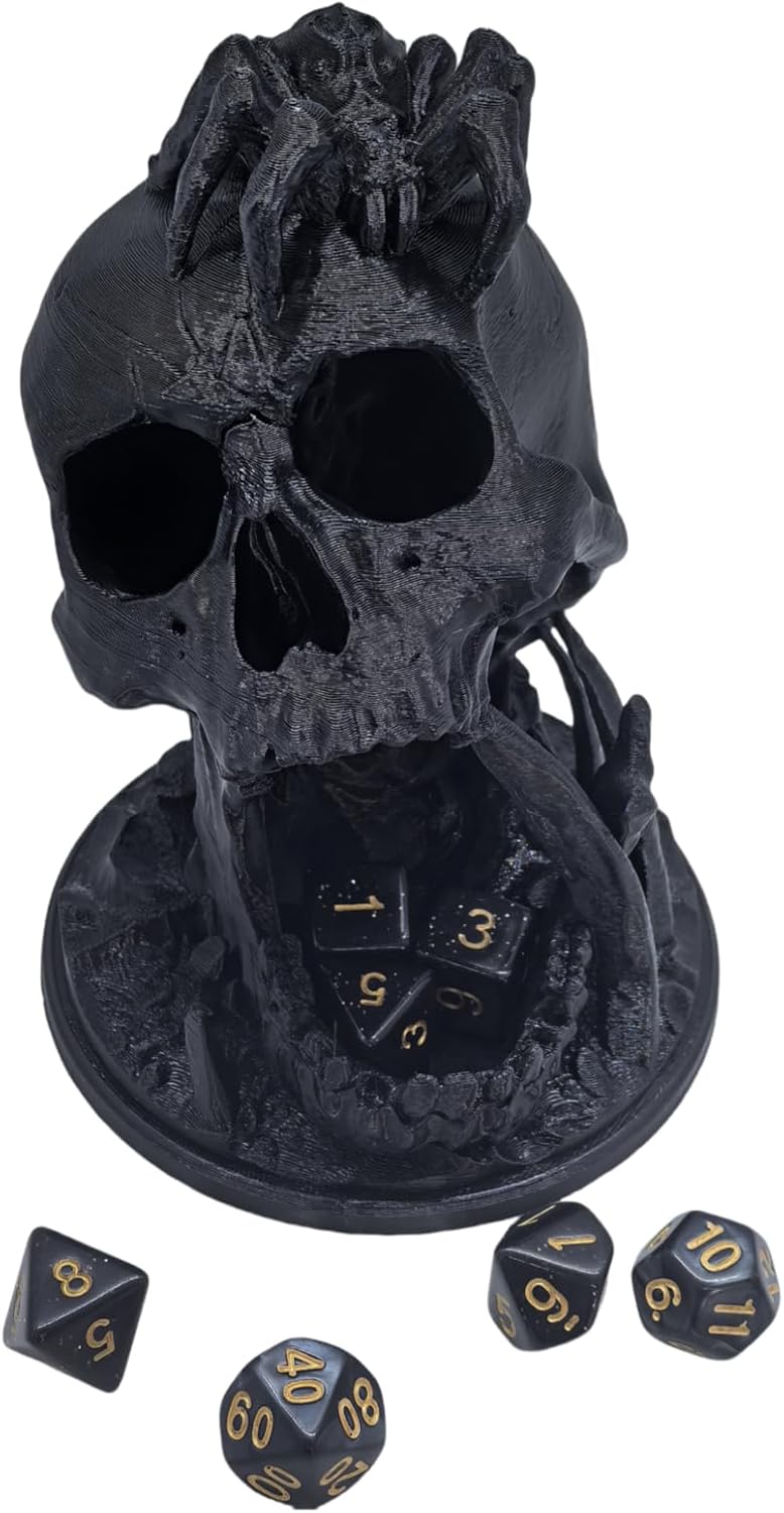 Skull Dice Tower Dungeons and Dragons RPG abletop Roleplaying Game Jail D&D (Random 7PCS D20 Dice Set Included) Black