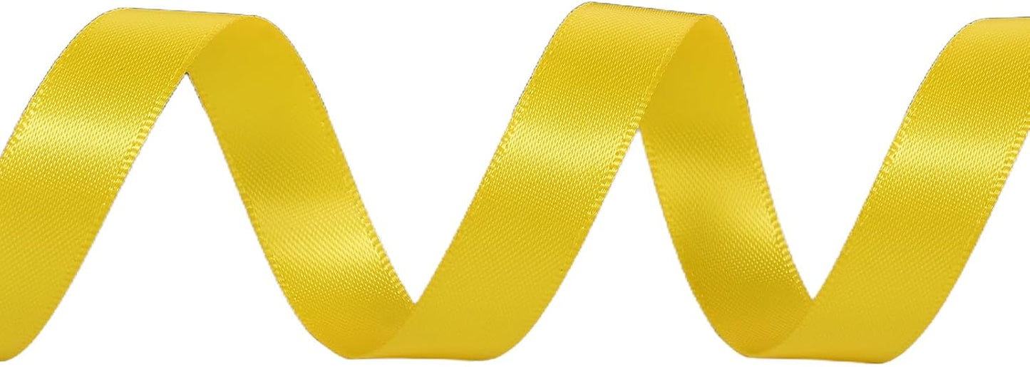 YAMA Yellow Double Faced Satin Ribbon 1/2 Inch 25 Yards Thin Yellow Ribbon for Gift Wrapping Crafts Hair Bows Wedding Party Decoration