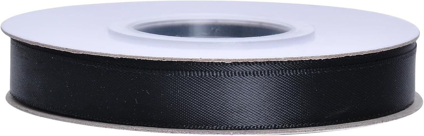 YAMA Black Double Faced Satin Ribbon 1/2 Inch 25 Yards Thin Black Fabric Ribbons for Gift Wrapping Crafts Hair Bows Bouquet Wedding Christmas Party Decoration Floral Arrangement