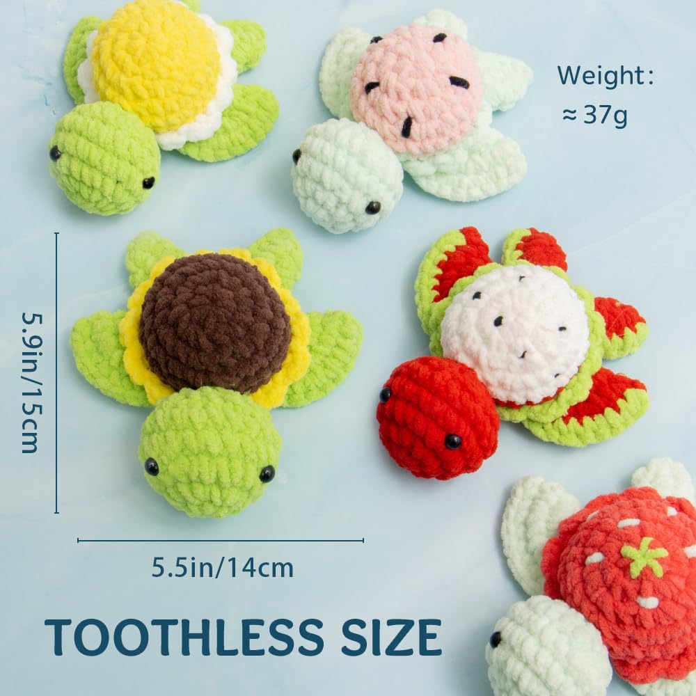 DetFinns Crochet Kit for Beginners, Crochet Starter Kits with Step-by-Step Video Tutorials, DIY Craft Kits Knitting Supplies for Kids, Adults, Beginners, 5 Packs Turtle Party (40%+ Yarn)