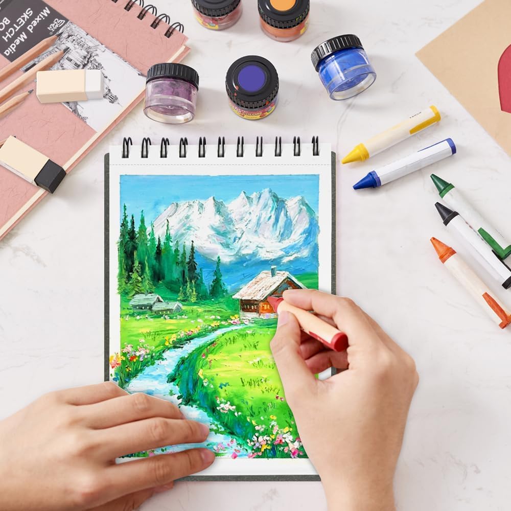 8.3x5.8 Sketch Book, Top Spiral Bound Sketch Pad, 60sheets 92lb/150gsm Bright White Paper, Acid-Free Mixed Media Paper for Painting, Dawing & Art Supplies. B-Darkgrey