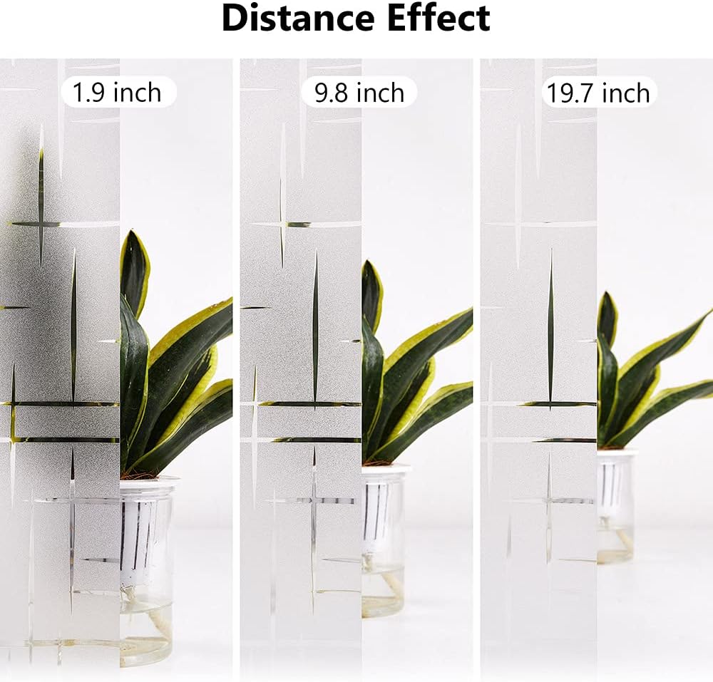 NINETREX Frosted Window Privacy Film,Window Cling Privacy Film, Decorative Glass Static Cling Non-Adhesive Vinyl Removable for Home Office Cross Pattern,17.5 x 118.1Inches
