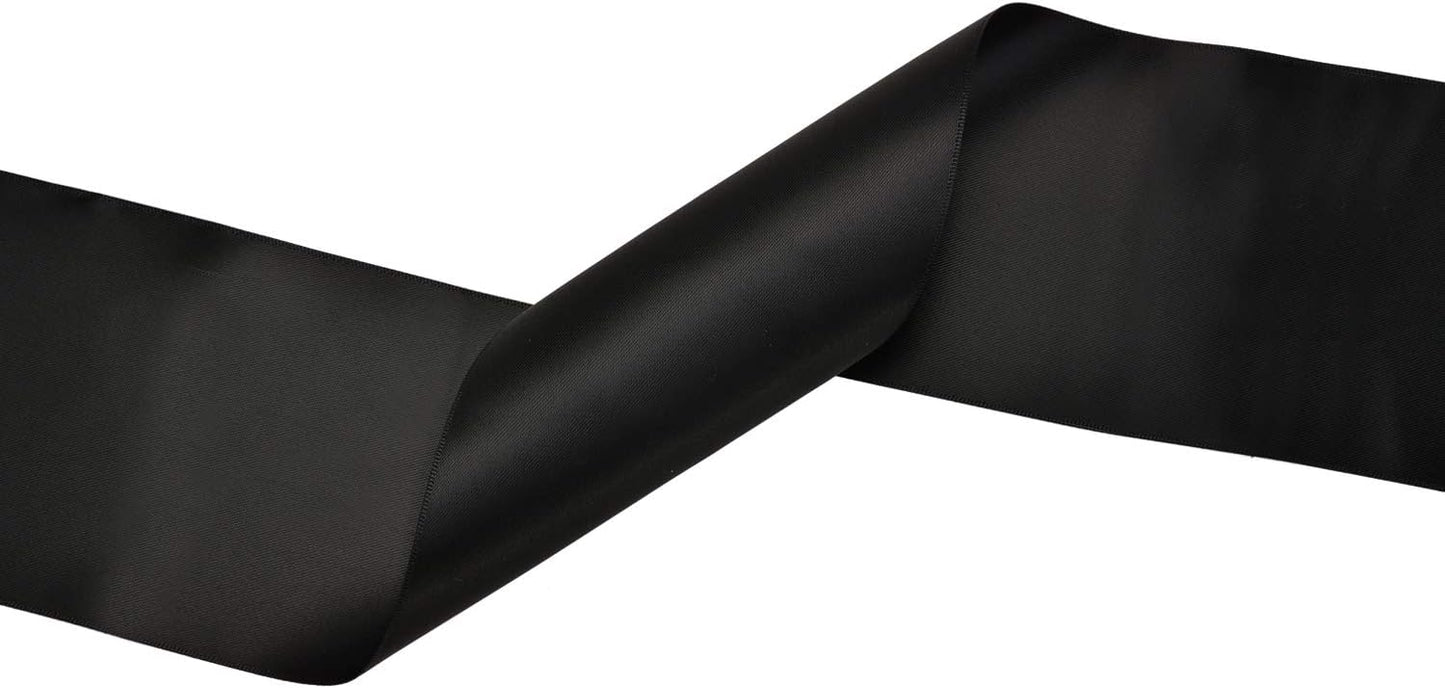 YAMA Double Face Satin Ribbon Roll - 4 inch Wide Solid Color Craft Ribbon, Great for Chair Sash,Making Bow, Sewing and Wedding Bouquet- 5 Yard/Spool, Black