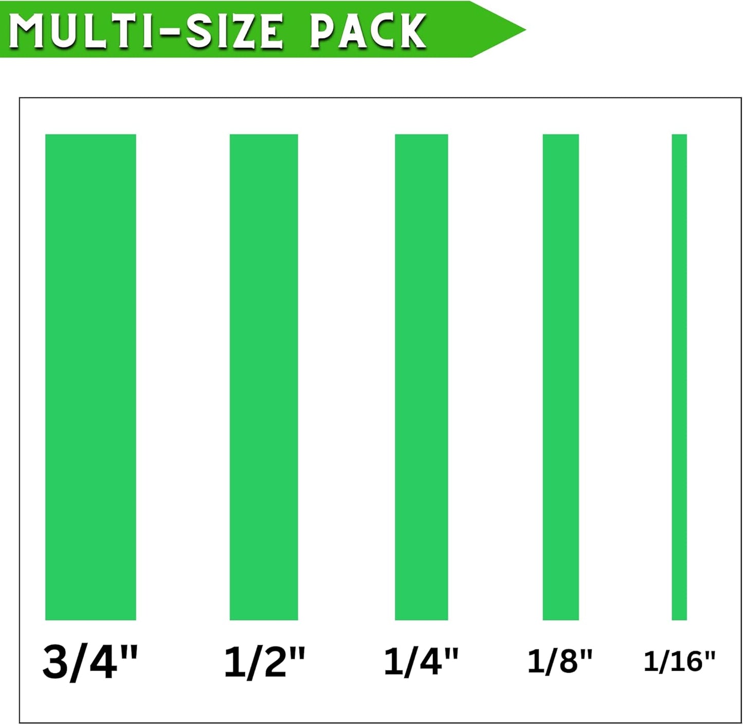 5 Rolls Pinstripe Tape - Masking Tape 1/16", 1/8", 1/4", 1/2", 3/4" - Thin Painters Masking Automotive Tape for DIY, Car, Auto, Paint, Art, Tumblers (Green)