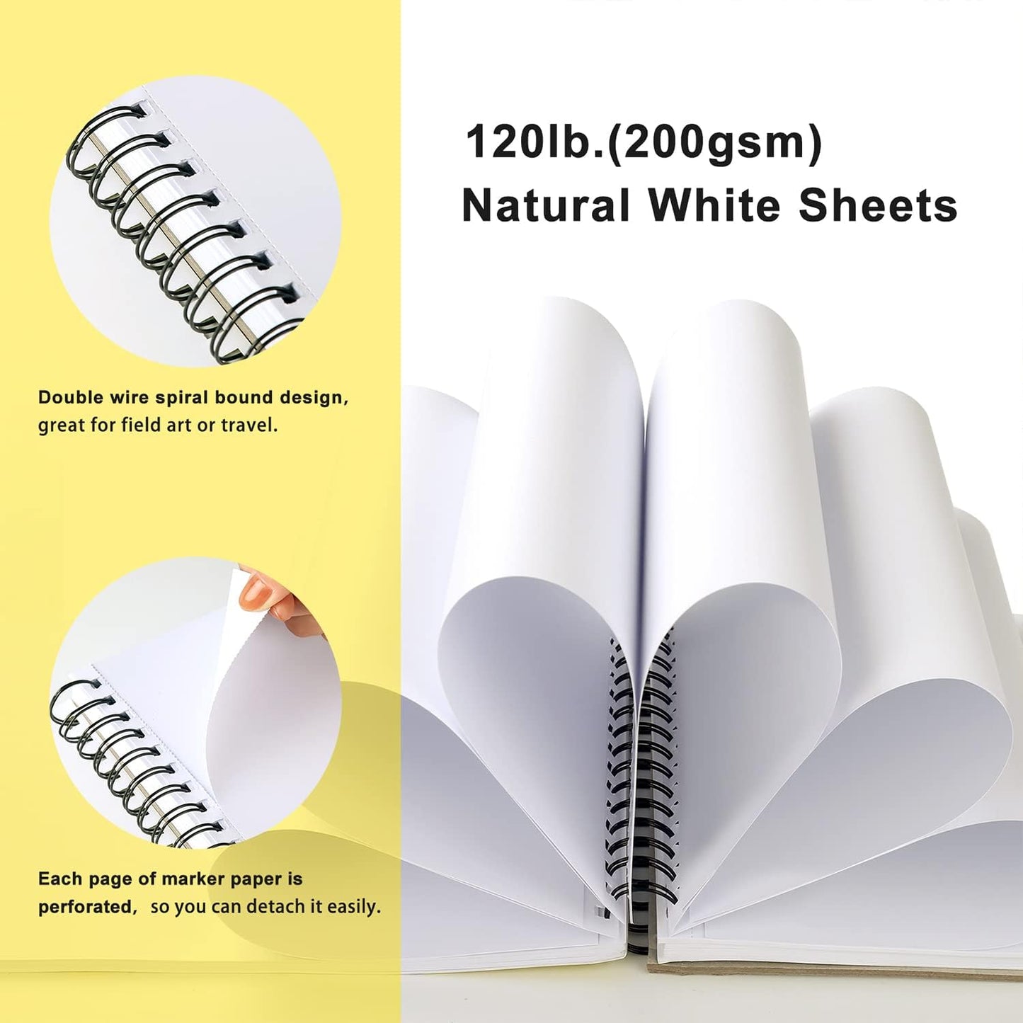 ArtBeek Marker Paper Pad, 9"x12" Alcohol Marker Paper, 60 Sheets (120lb/200gsm) Marker Sketchbook Bleedproof, Art Paper for Drawing and Painting, Sketching, Coloring, Lettering