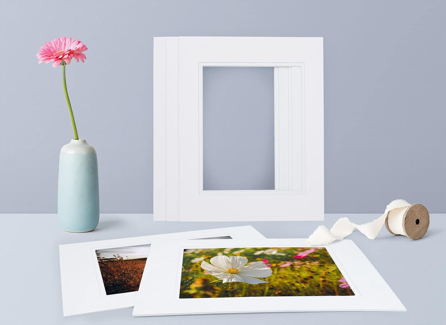 Golden State Art, 11x14 Double Mats for 8x10 - for Photos, Pictures, Frames - Acid-Free, 5 Pack, White Over White