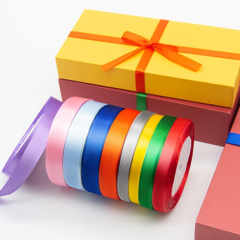 3/8" x 25 Yards Satin Ribbon, Yellow Silk Ribbon Ideal for Gift Wrapping, Floral Bouquets, Crafts, Wedding Party Decorations, Christmas and Sewing Projects