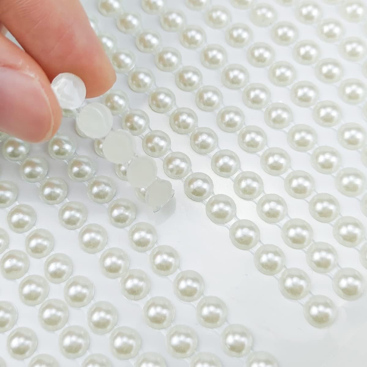 1799pcs Self Adhesive Face Pearl Gems Stickers, Hair Gems Rhinestones Stickers, Bling Jewels for Makeup, Crafts, Home Decor Scrapbooking Embellishments, 4 Sizes 3mm/4mm/5mm/6mm(Beige Pearl)