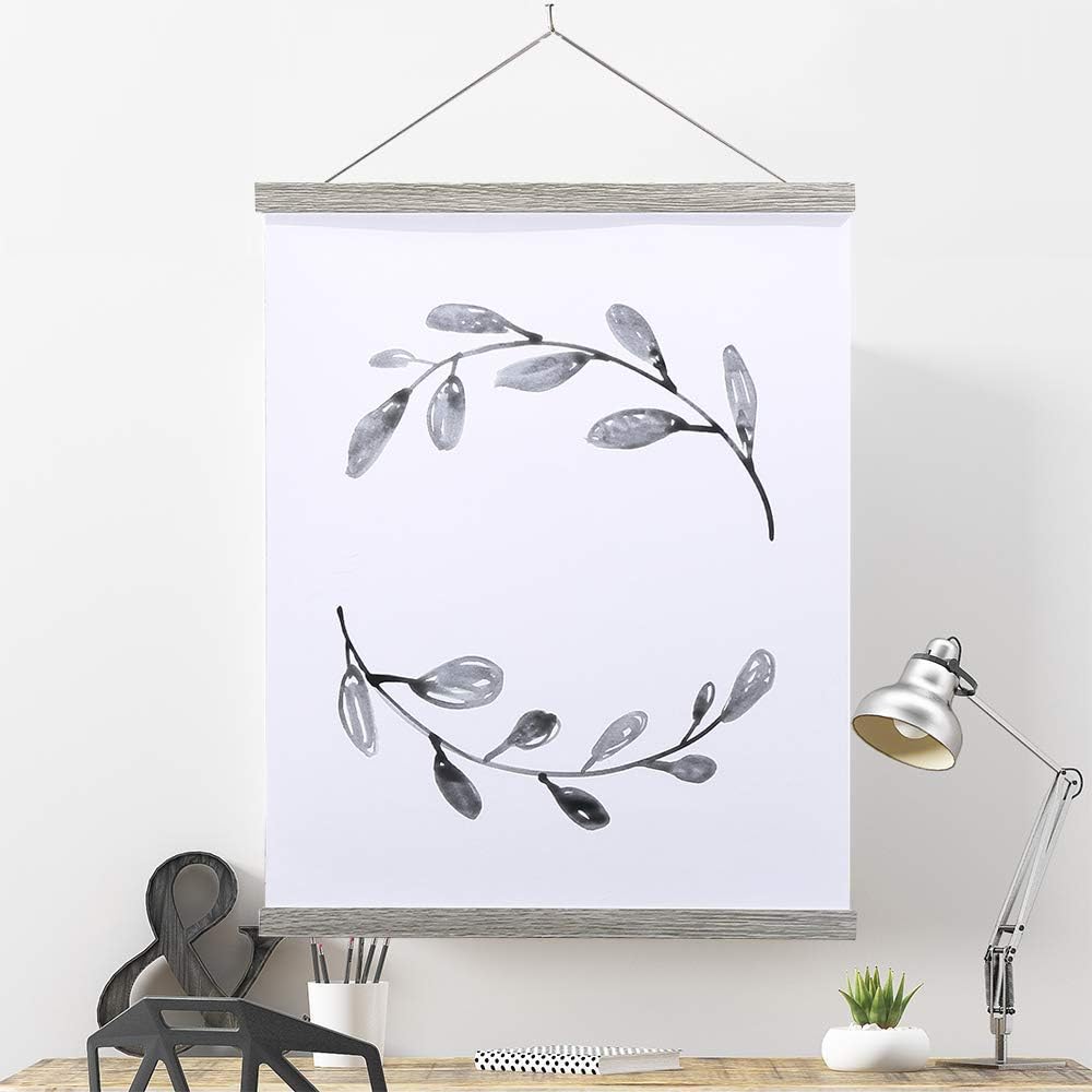 Ywlake Magnetic Poster Hanger, 10x10 10x32 10x20 Poster Frame Wood Wooden Magnet Print Posters Dowel Scroll Hanger Hangers Hanging Kit for Walls Map Canvas Artwork (Grey, 10")