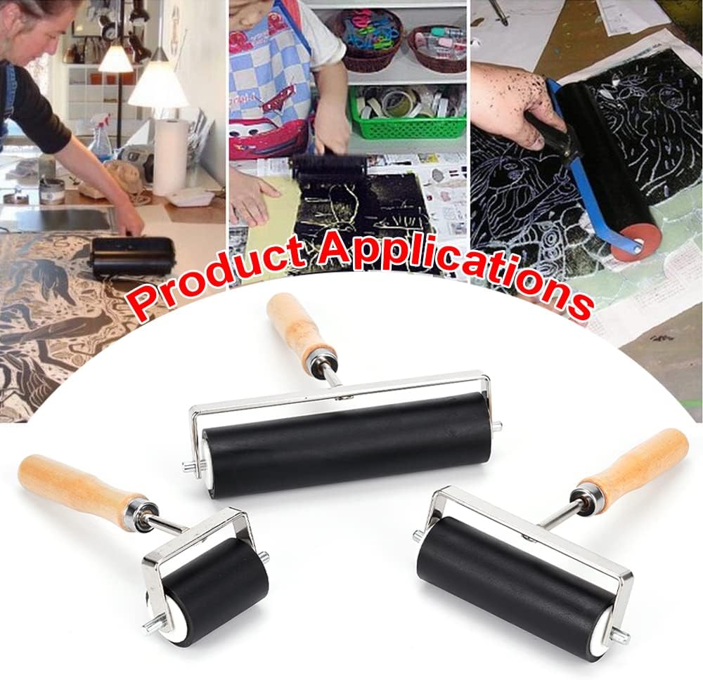 3 Pack Rubber Roller - Brayer Rollers with 3 Size for Crafting Brayer Rollers for Printmaking Brayer Tool Paint Brush Ink Applicator Art Craft Oil Painting Tool (2.4 inch,4 inch,5.9 inch)