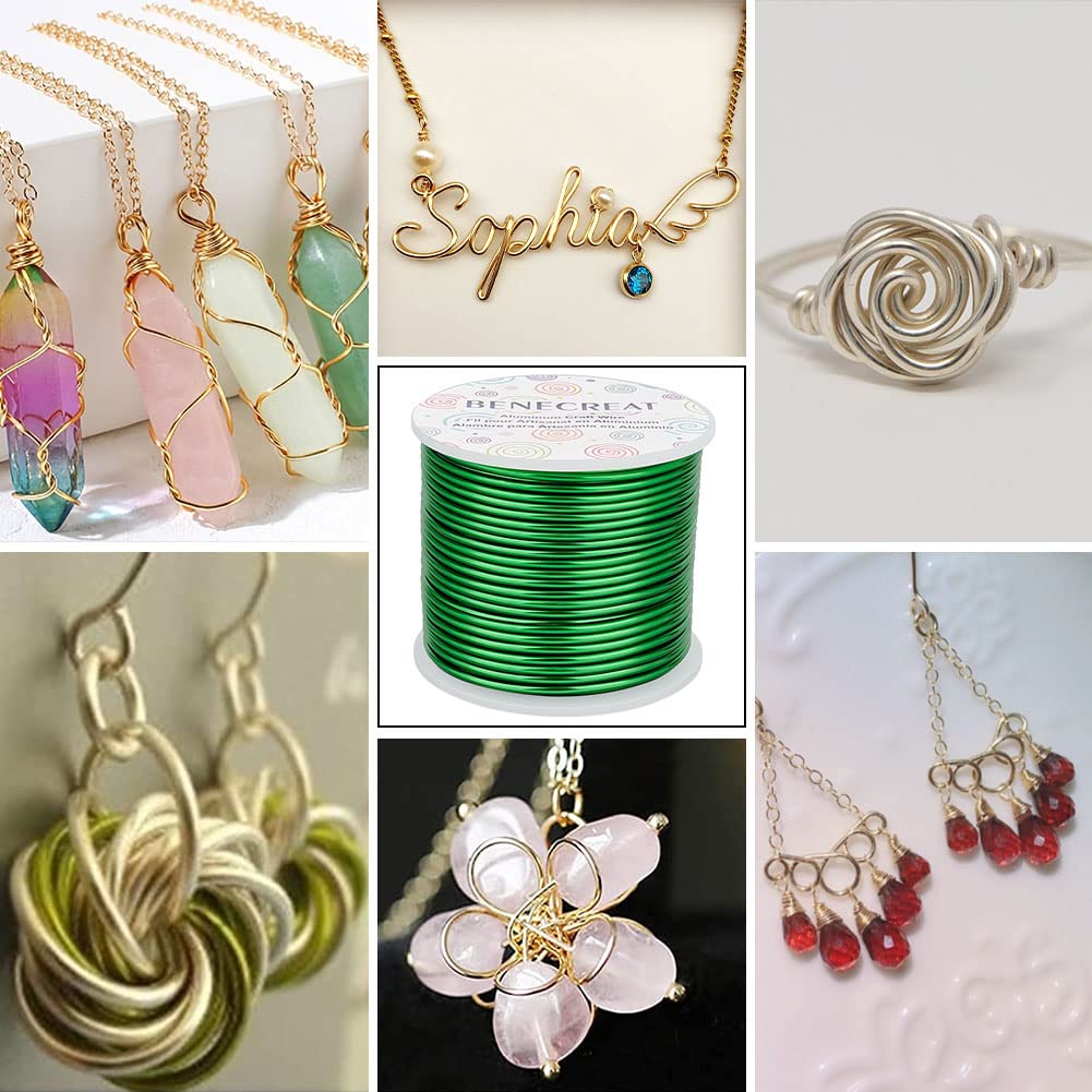 BENECREAT 12 Gauge 100FT Green Aluminum Wire Anodized Jewelry Craft Making Beading Floral Colored Wire for Sculpting Model Making, Floral Plant Gardening, Halloween Christmas Decor