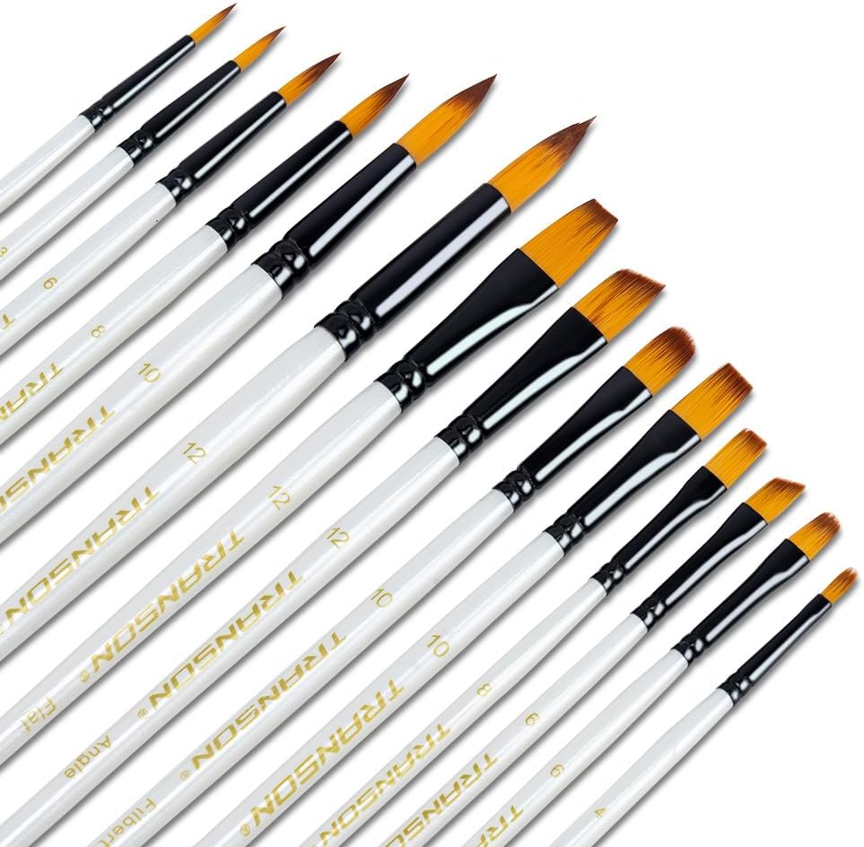 Transon 14pcs Art Painting Brush Set for Acrylic, Watercolor, Gouache, Oil and Hobby Painting White Color