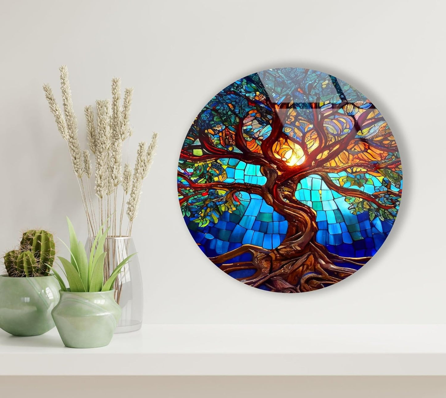 My Photostation.com 48Wx32H'' Stained Blue Life of Tree Glass Wall ArtTempered Glass Printing Wall Decor Large Wall Art Wall Hangings