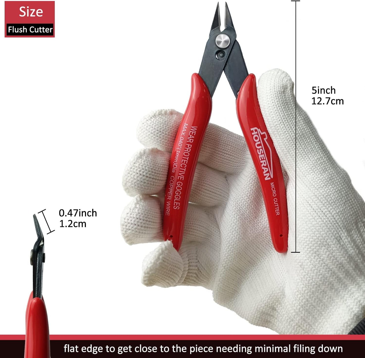 Small Wire Cutters, 5 PACK, 5 Inch Micro 170 Flush Cutter, HOUSERAN Wire Cutters Spring Loaded Cutting Pliers, Side Cutters, Diagoanl Cutters for Jewelry Making, Models, Zip Ties Plastic Wire Snips