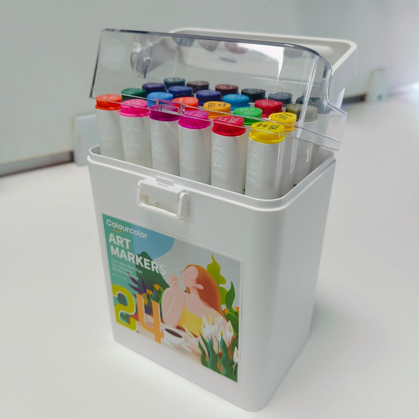 Back to School 24 Colors Alcohol Markers Set, Fine & Chisel Dual Tips Art Twin Sketch Pens Permanent Alcohol Based with Case Office Supplies