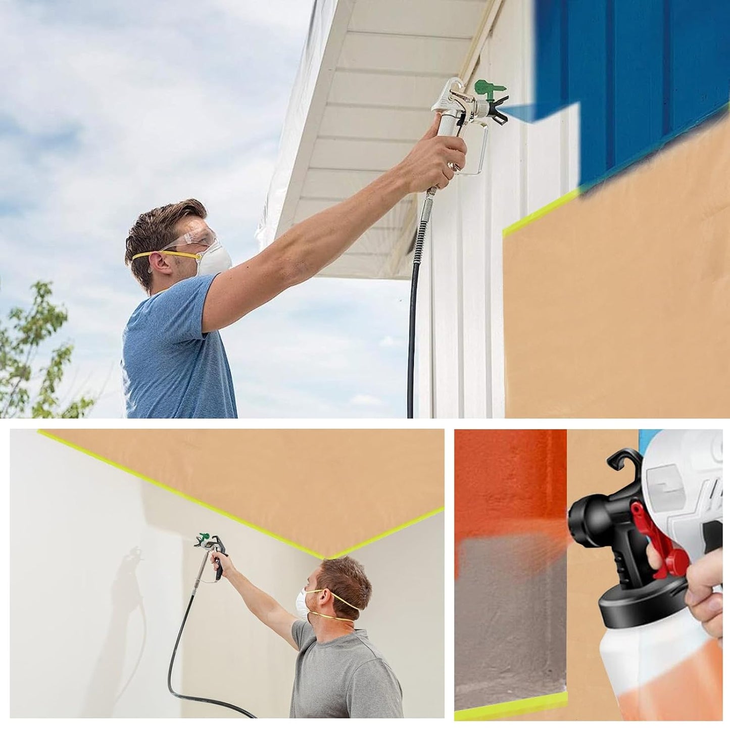 12Inchx50Feet Pre-Taped Masking Paper Roll - Heavy Painters Paper with Adhesive, Tear-Resistant for Auto Body, Wall Painting, Floor Protection, Furniture&DIY Projects(6 Roll) (6, 12inch*50feet)