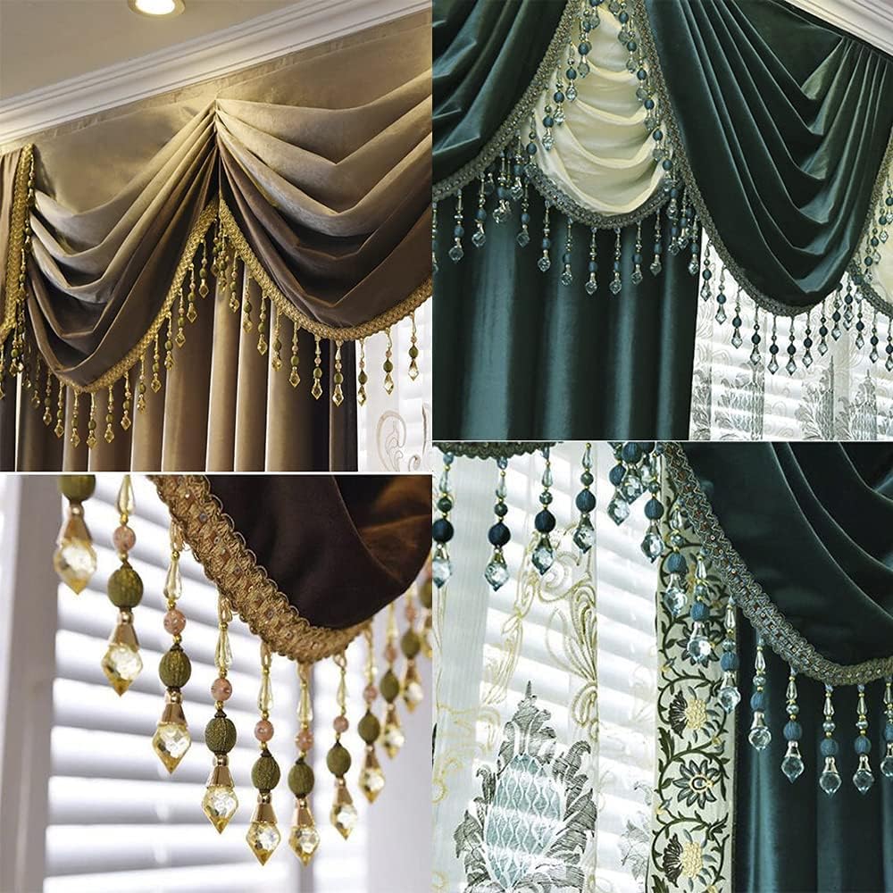 3yards Beading Fringe Trimming Long Beads Tassel Curtain Trim Ribbon Trim for Cover Edge Decorative (Gold)